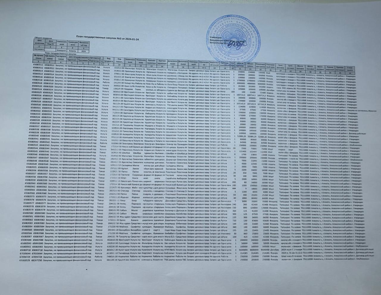 Мемлекеттік сатып алу жоспары 2024 ж.